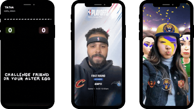 Snapchat AR filters in sports - Pictured are fans using Snapchat's AR filters at a sporting event